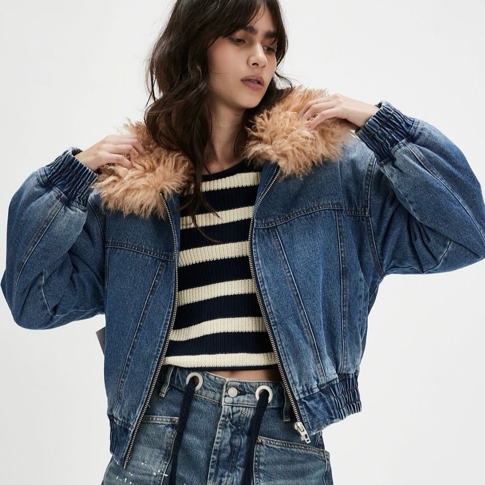 Nwt Free People X Blanknyc Cozy Up Denim Jacket In Mid-Indigo Msrp $118 Size Xs